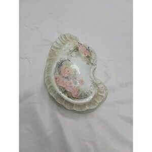 Vintage Porcelain Trinket Dresser Box with Lid Hand Painted Floral  Kidney Shape